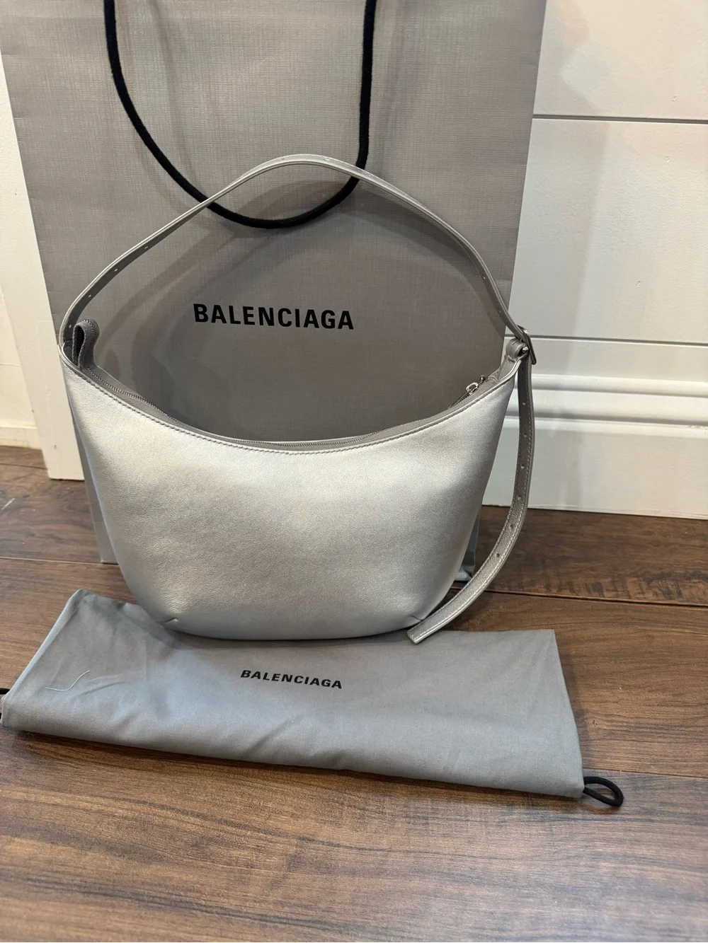 Balenciaga Leather Shoulder Bag Silver
